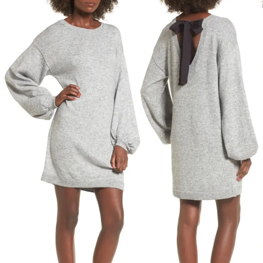 BP Nordstrom Tie Back Bell Sleeve Knit Cotton Blend Sweater Dress Large